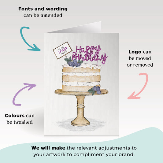 ‘Blueberry Birthday Cake’ Personalised Corporate Branded Birthday Greeting Cards image 1