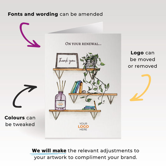 ‘Shelves’ Personalised Corporate Branded Renewal Greeting Cards image 1