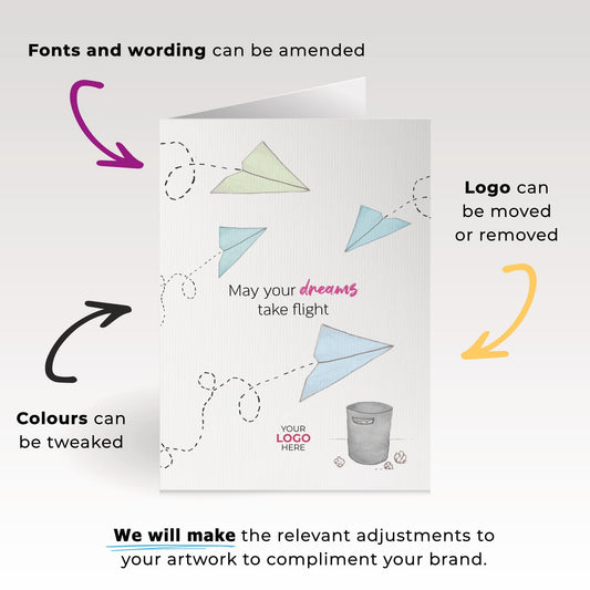 ‘Paper Plane’ Personalised Corporate Branded Education Greeting Cards image 1