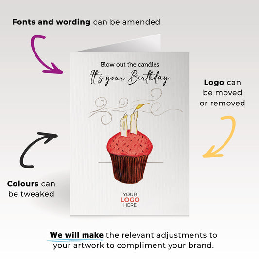 ‘Blowing Candles’ Personalised Corporate Branded Birthday Greeting Cards image 1