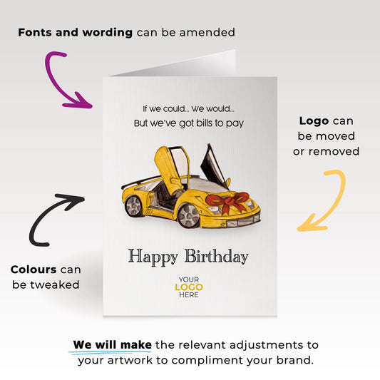 ‘Car with a Bow’ Personalised Corporate Branded Birthday Greeting Cards image 1