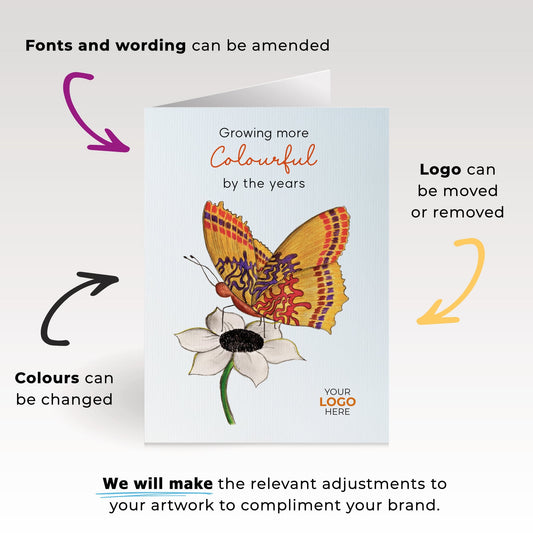‘Butterfly on Flower’ Personalised Corporate Branded Birthday Greeting Cards image 1