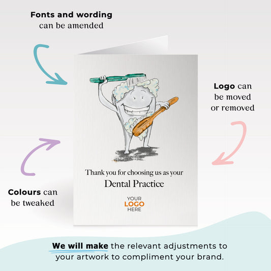 ‘Scrubbing Tooth’ Personalised Corporate Branded Health Care Greeting Cards image 1