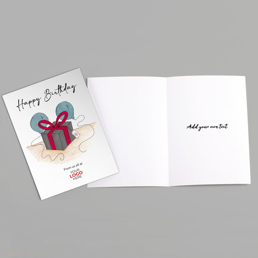 ‘Present & Balloons’ Personalised Corporate Branded Birthday Greeting Cards image 1
