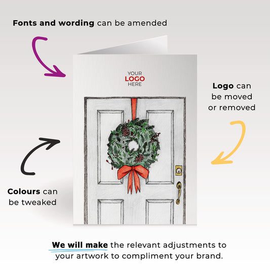 ‘Wreath on Door’ Customised Corporate Christmas Cards image 1