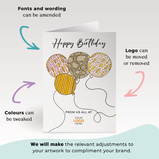 ‘Large Balloons’ Personalised Corporate Branded Birthday Greeting Cards image 1