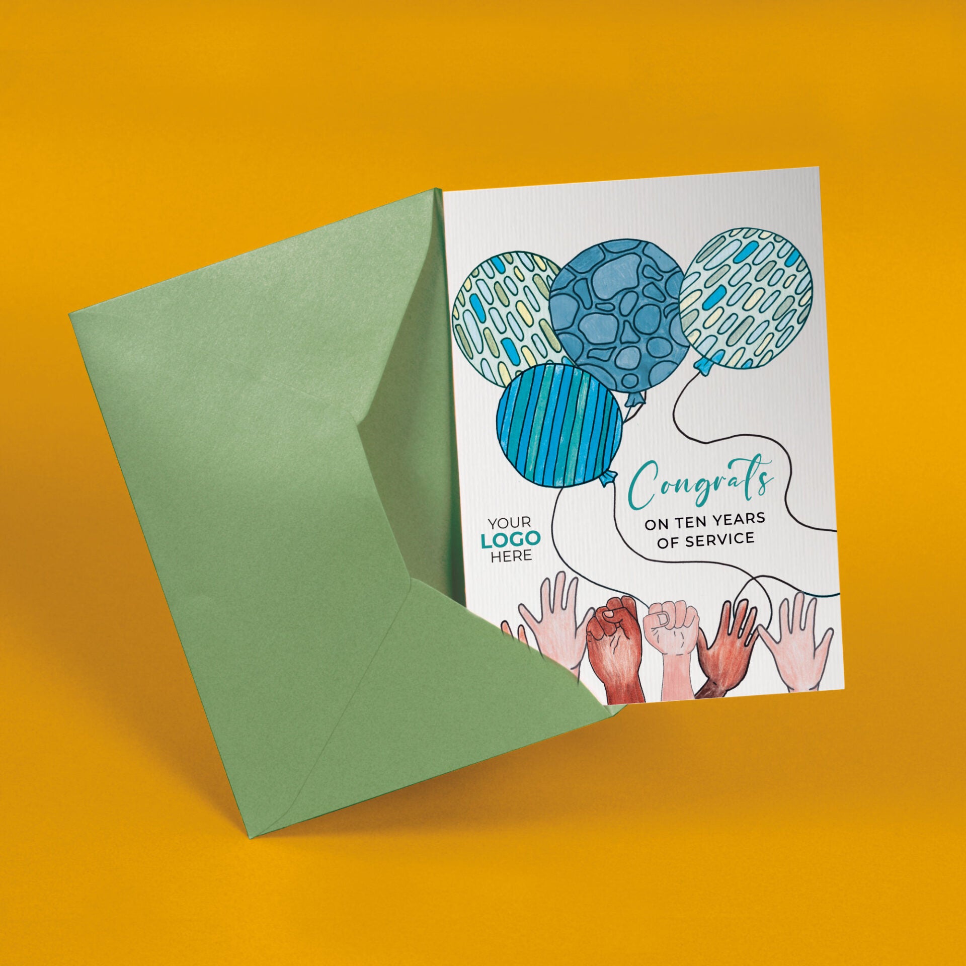 ‘Balloons & Hands’ Personalised Corporate Branded Staff Appreciation Greeting Cards image 2