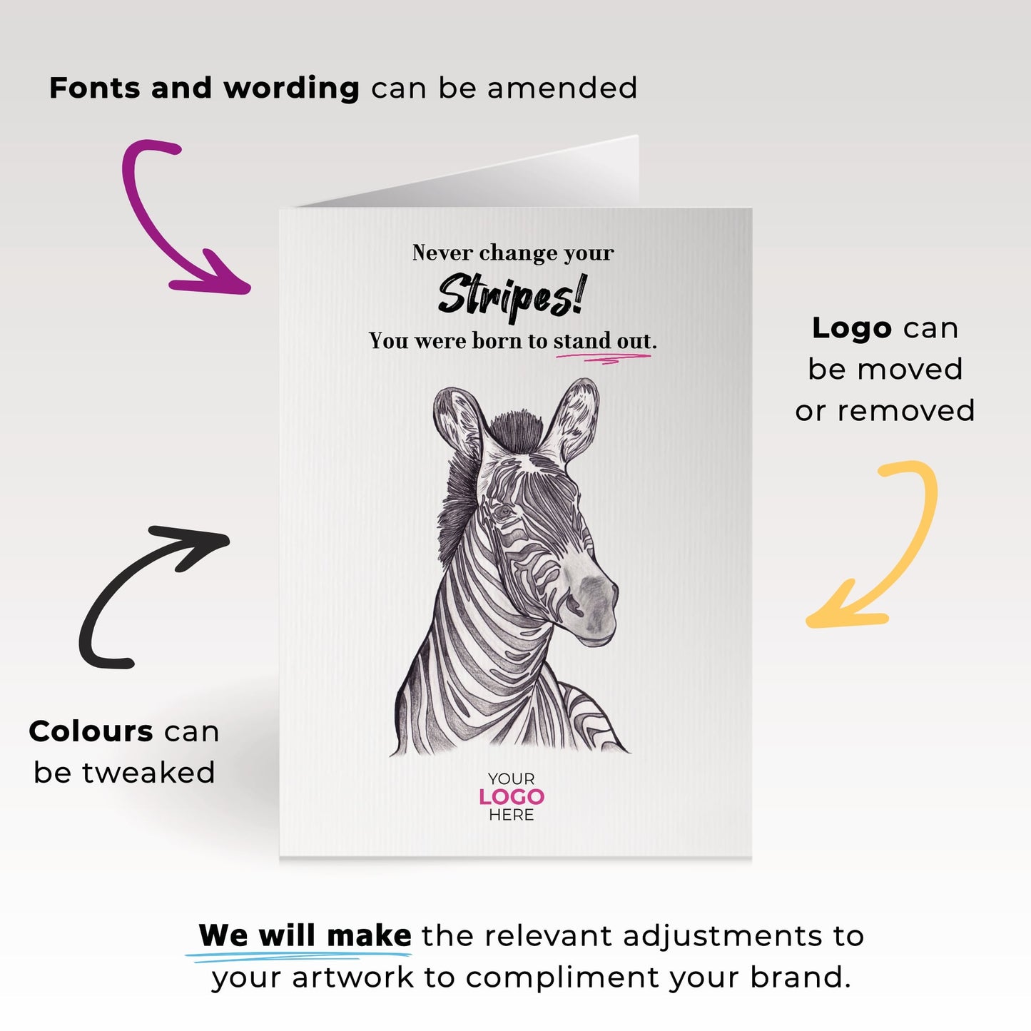 ‘Zebra's Stripe’ Personalised Corporate Branded Coaching Greeting Cards image 1
