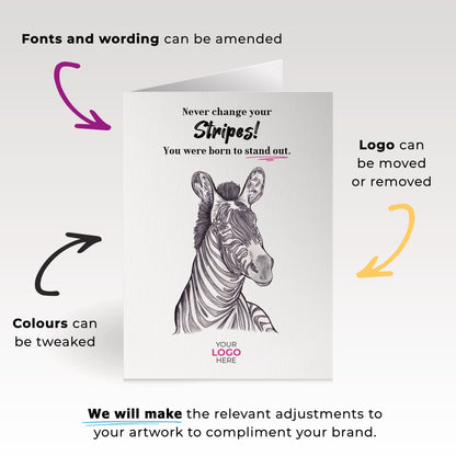 ‘Zebra's Stripe’ Personalised Corporate Branded Coaching Greeting Cards image 1