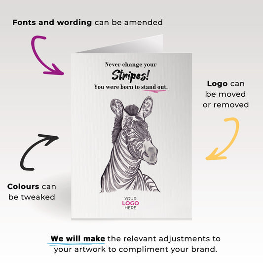 ‘Zebra's Stripe’ Personalised Corporate Branded Coaching Greeting Cards image 1