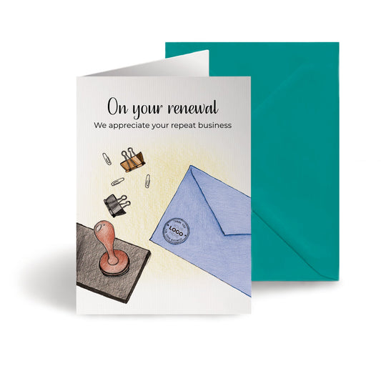 ‘Stamped Envelope’ Personalised Corporate Branded Renewal Greeting Cards image 0
