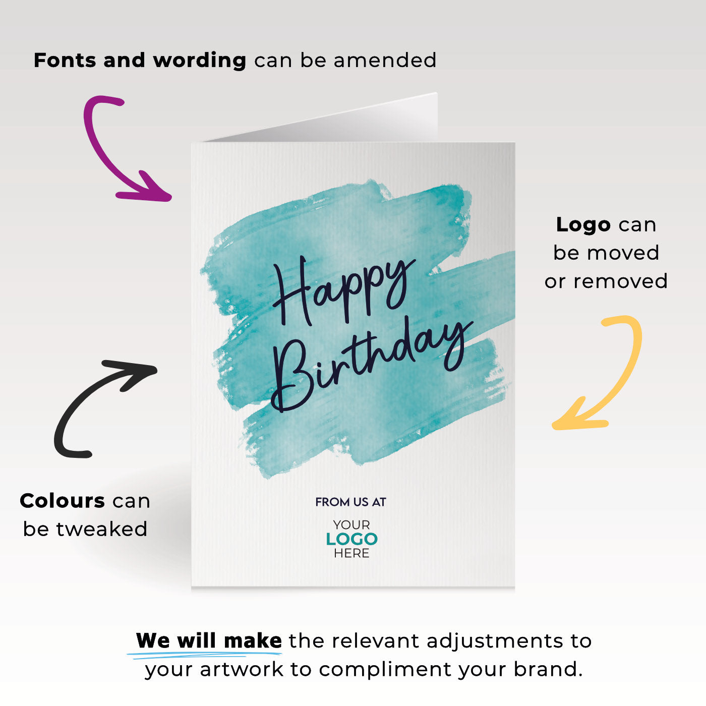 ‘Coloured Swipe’ Personalised Corporate Branded Birthday Greeting Cards image 1