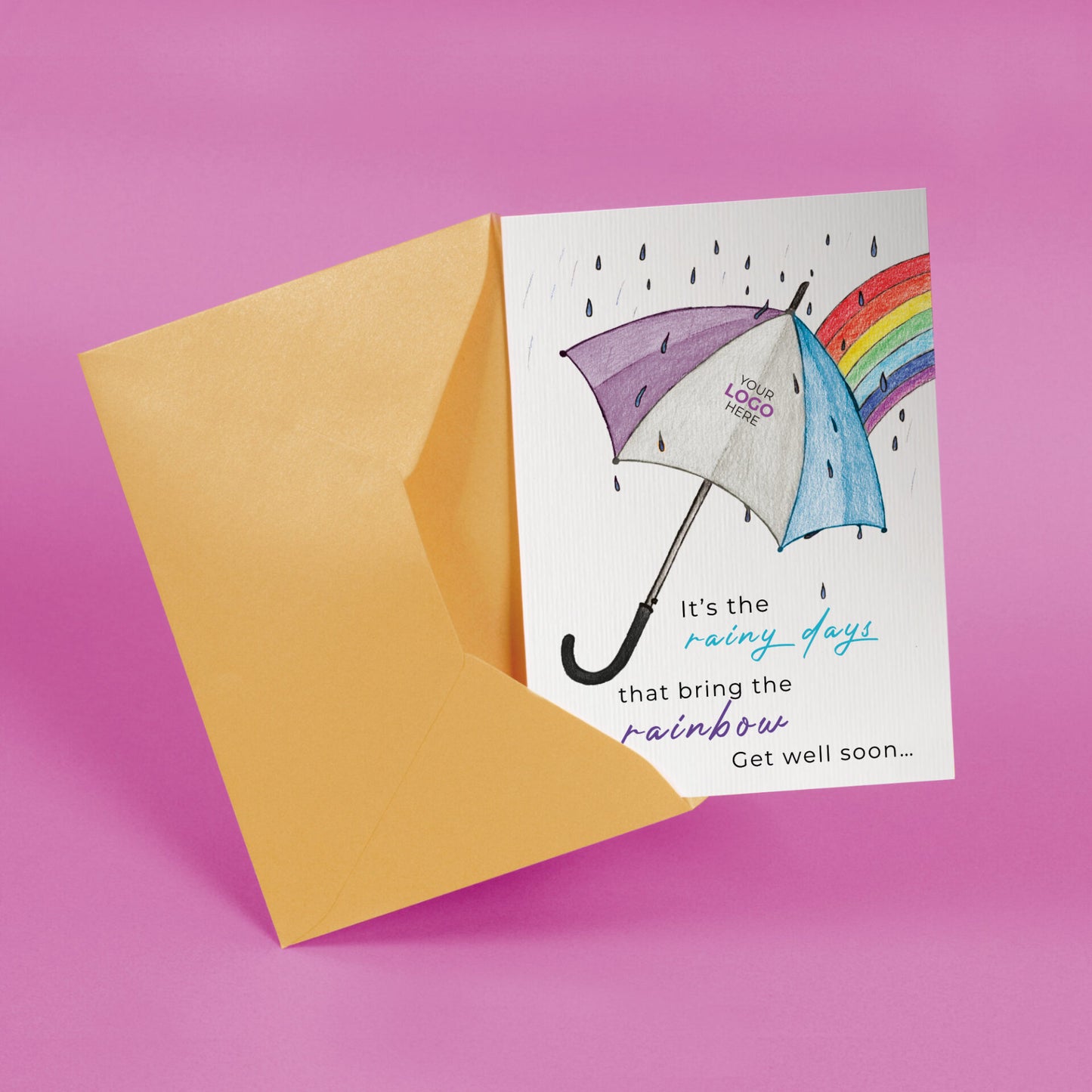 ‘Umbrella & Rainbow’ Personalised Corporate Branded Healthcare Greeting Cards image 2