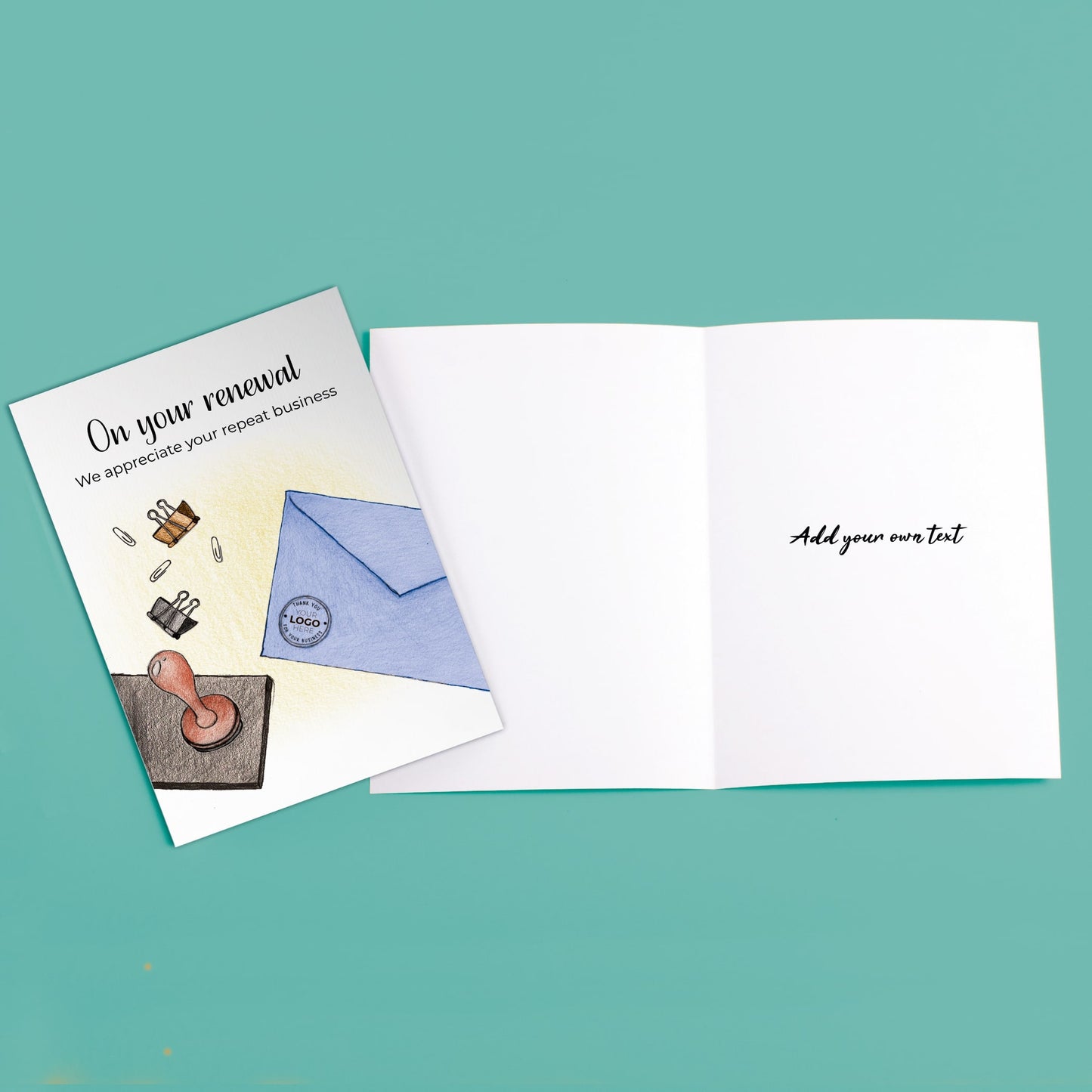 ‘Stamped Envelope’ Personalised Corporate Branded Renewal Greeting Cards image 3