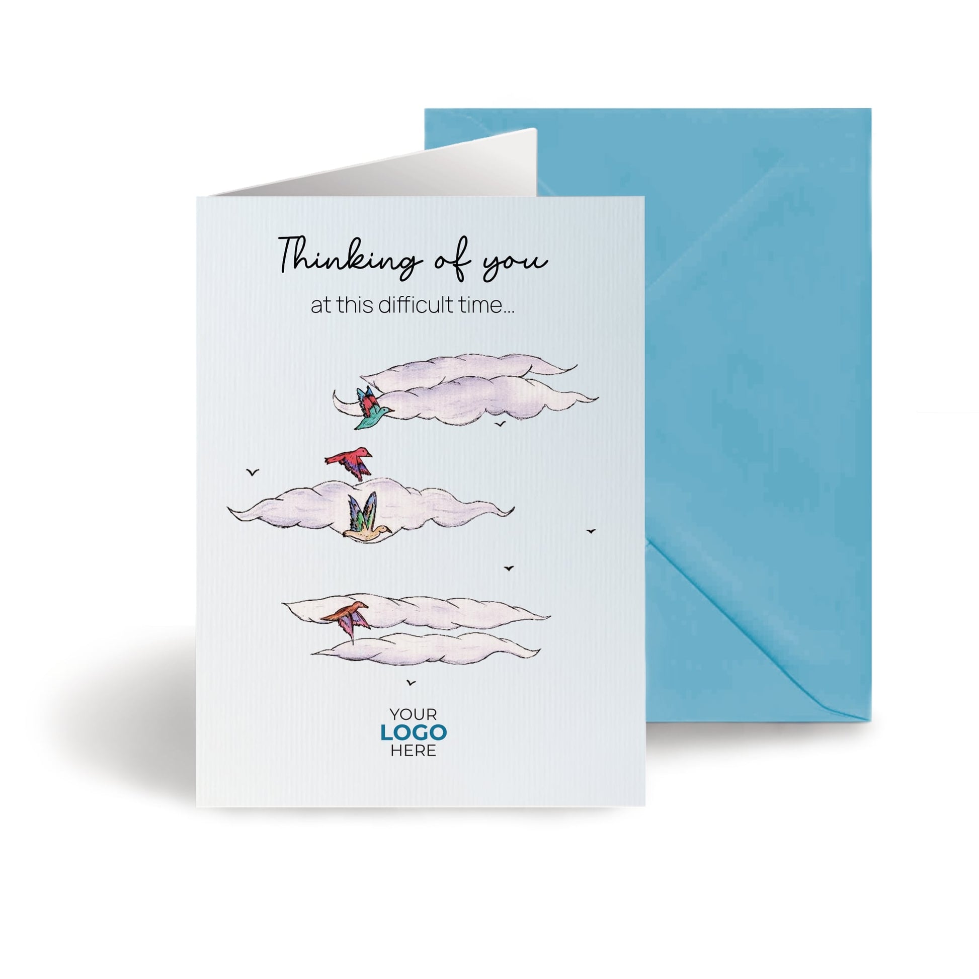 ‘Birds in Clouds’ Personalised Corporate Branded Thinking of You Greeting Cards image 0