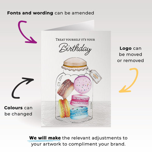 ‘Macaron Jar’ Personalised Corporate Branded Birthday Greeting Cards image 1