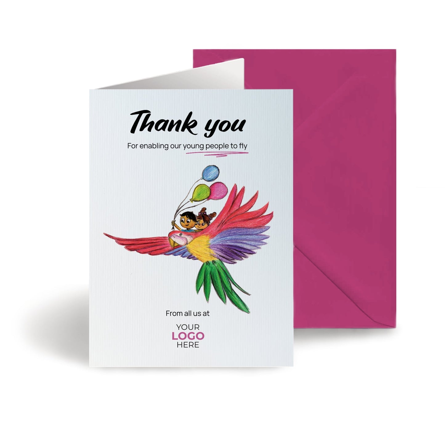 ‘Parrot with Children’ Business Thank You Cards image 0