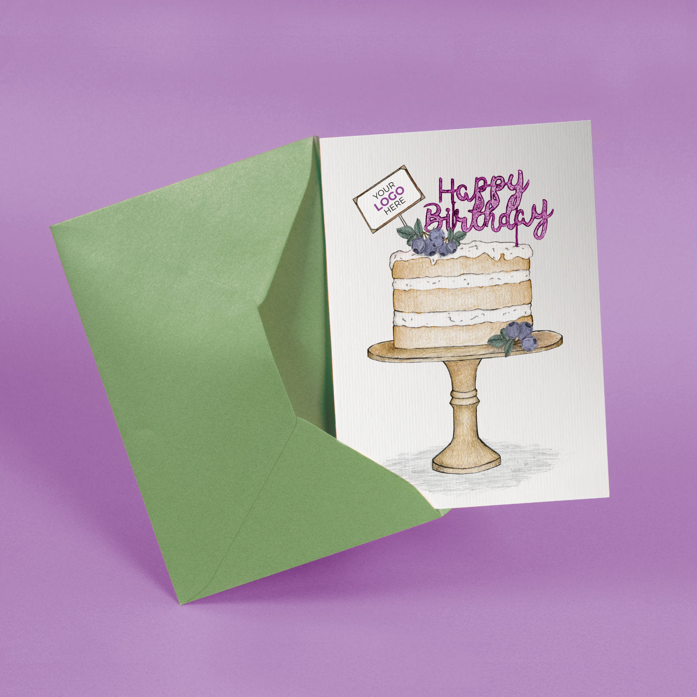 ‘Blueberry Birthday Cake’ Personalised Corporate Branded Birthday Greeting Cards image 2