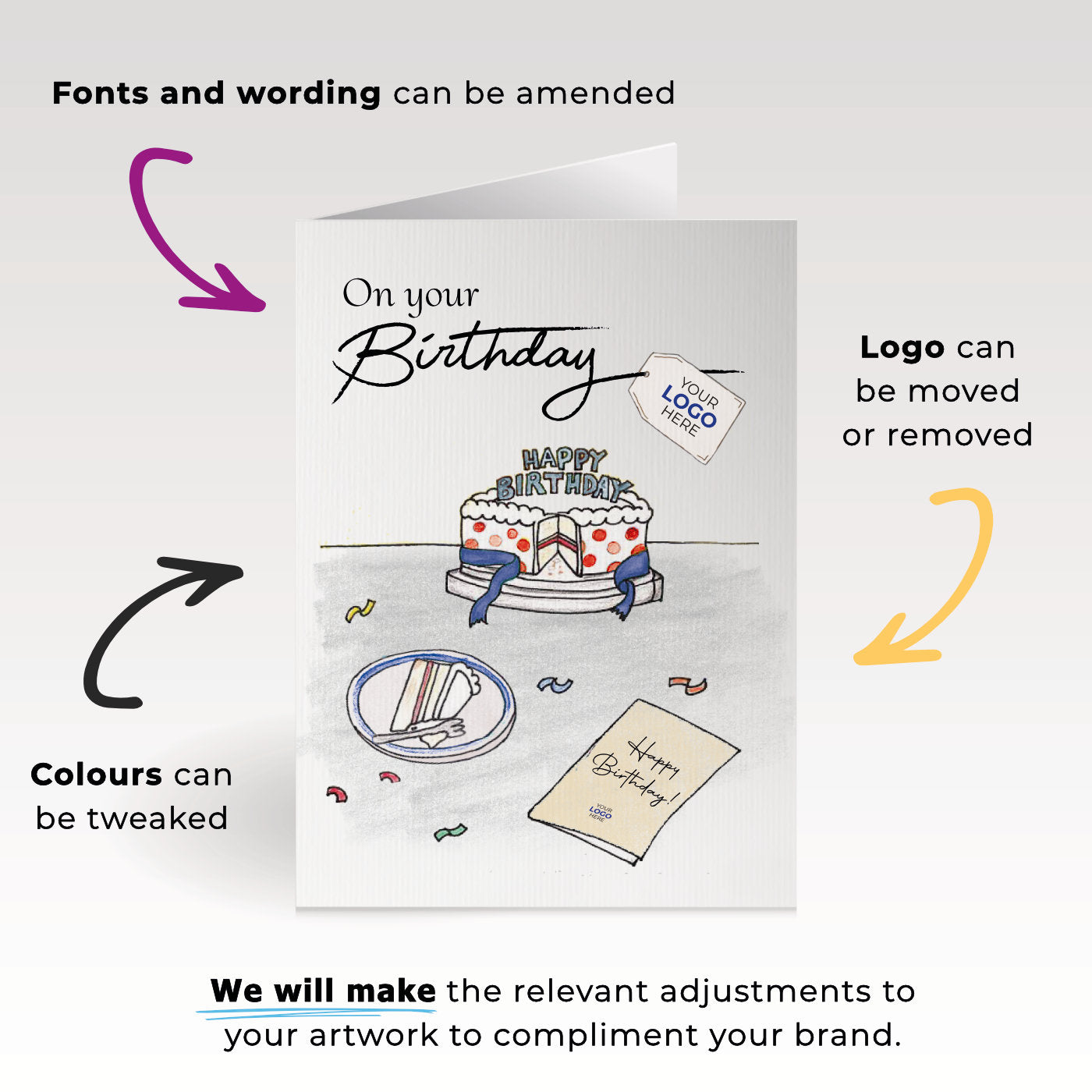 ‘Cake Slice’ Personalised Corporate Branded Birthday Greeting Cards image 1