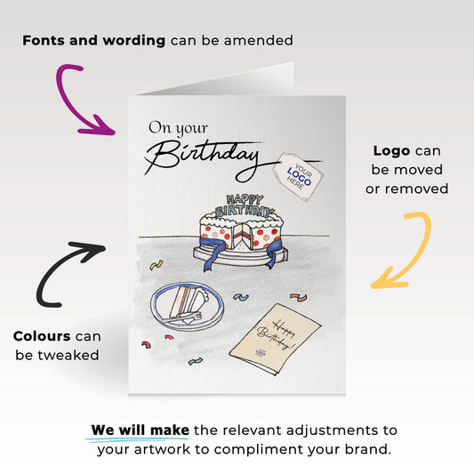 ‘Cake Slice’ Personalised Corporate Branded Birthday Greeting Cards image 1