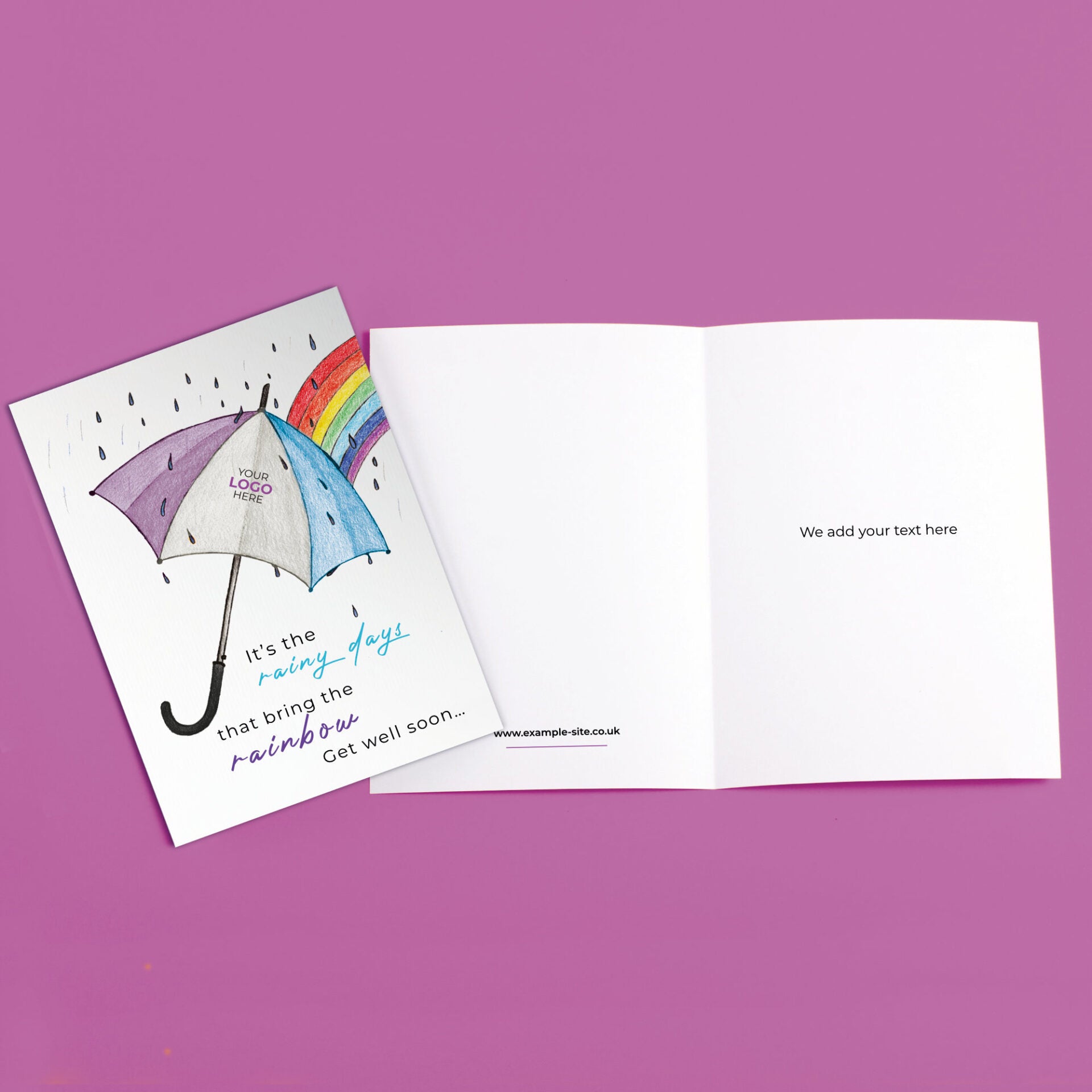 ‘Umbrella & Rainbow’ Personalised Corporate Branded Financial Greeting Cards image 3