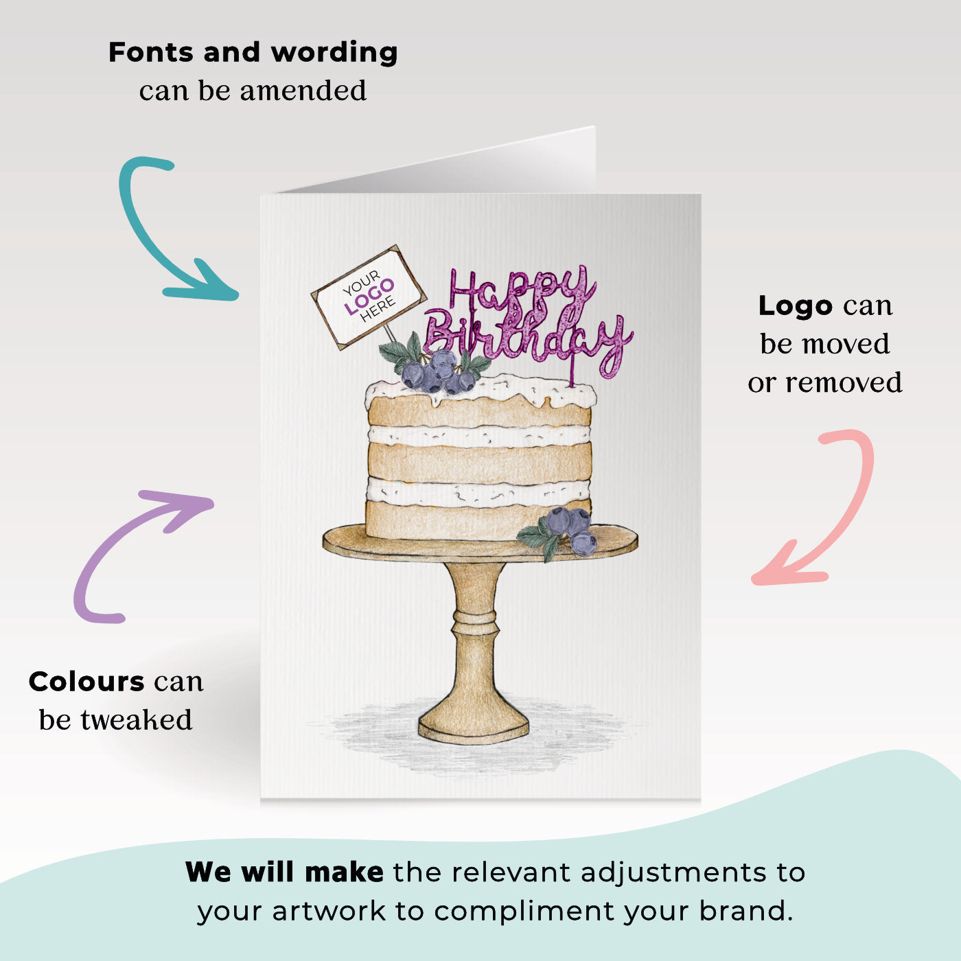 ‘Blueberry Birthday Cake’ Personalised Corporate Branded Birthday Greeting Cards image 1