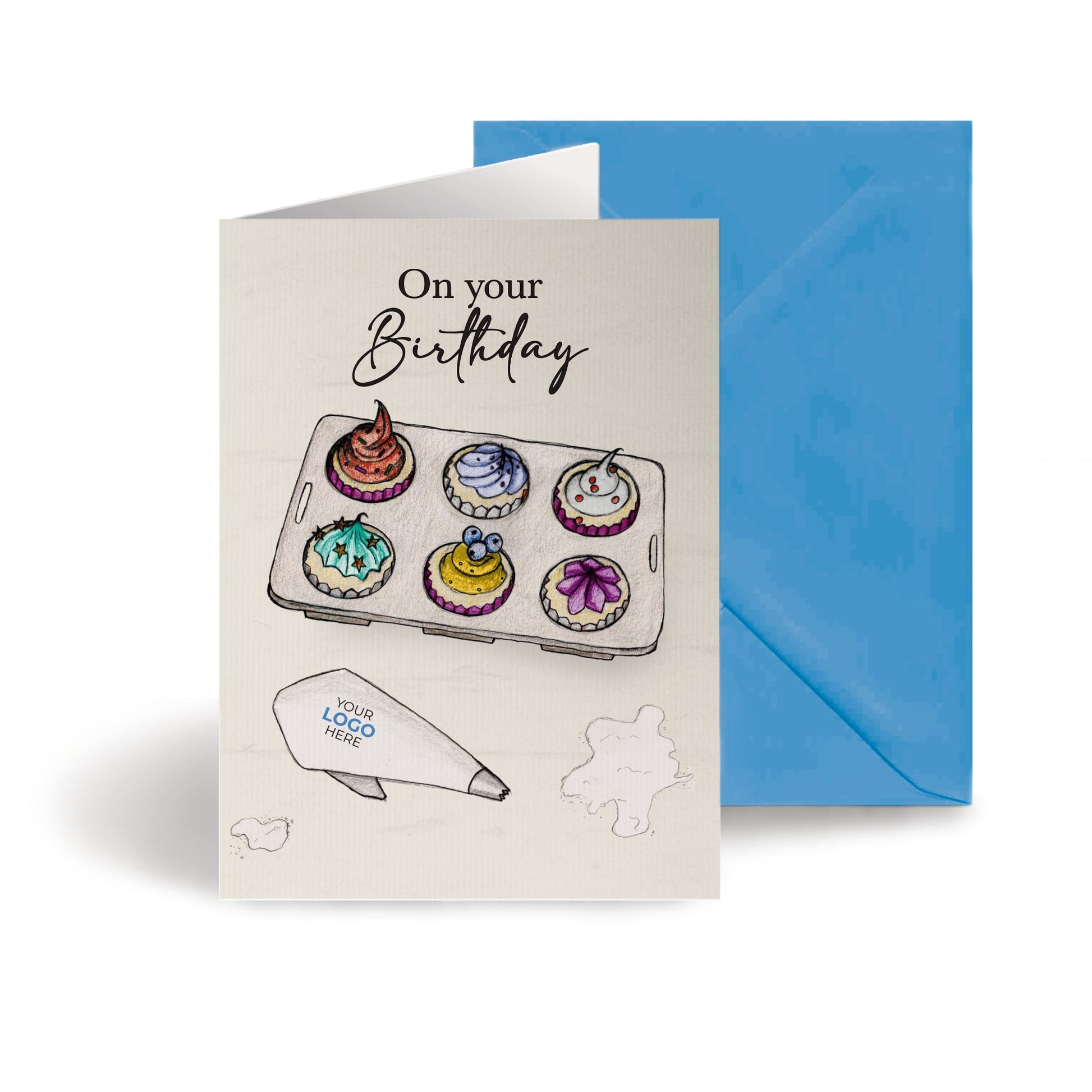 ‘Cupcakes in a Tray’ Personalised Corporate Branded Birthday Greeting Cards image 0