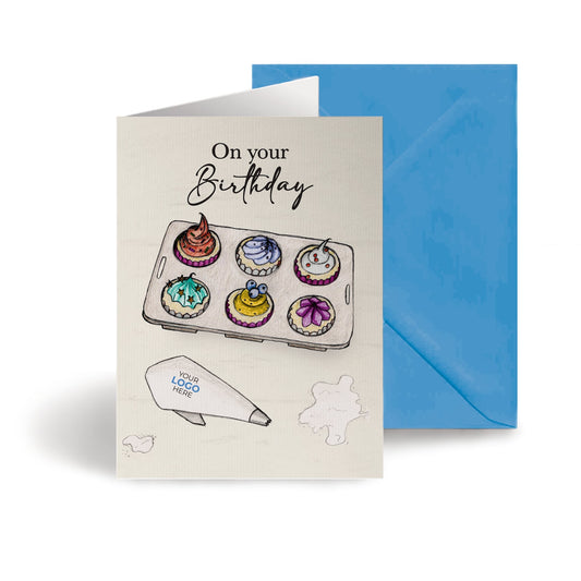 ‘Cupcakes in a Tray’ Personalised Corporate Branded Birthday Greeting Cards image 0