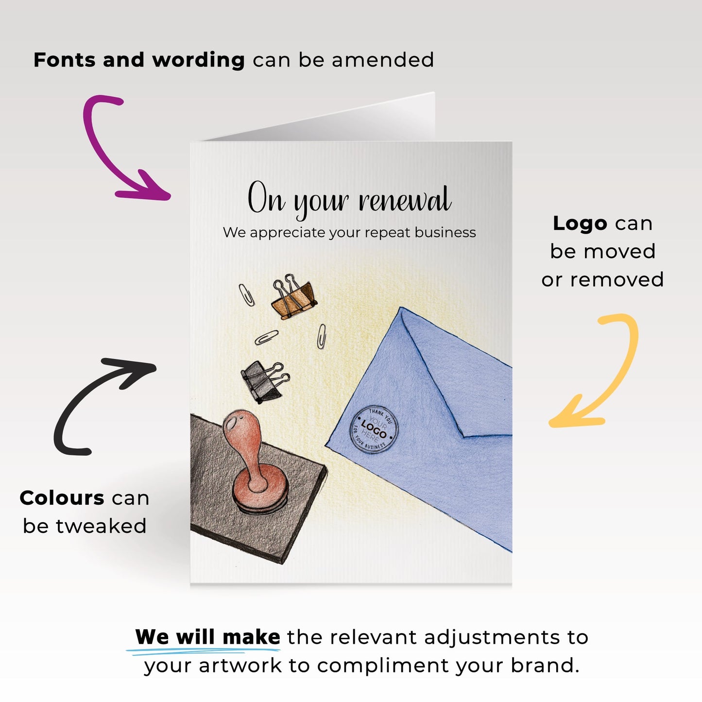 ‘Stamped Envelope’ Personalised Corporate Branded Renewal Greeting Cards image 1