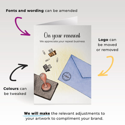 ‘Stamped Envelope’ Personalised Corporate Branded Renewal Greeting Cards image 1