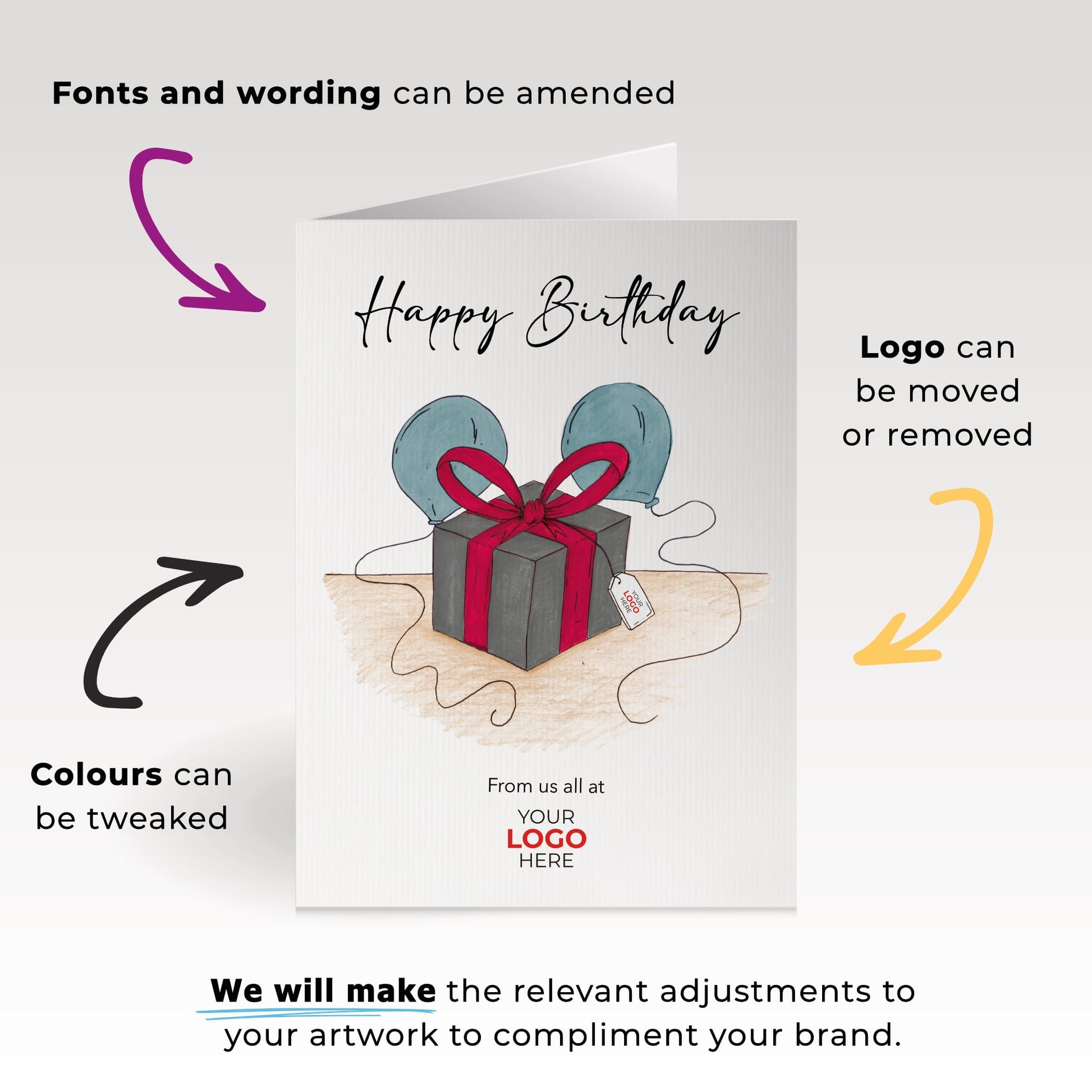 ‘Present & Balloons’ Personalised Corporate Branded Birthday Greeting Cards image 2