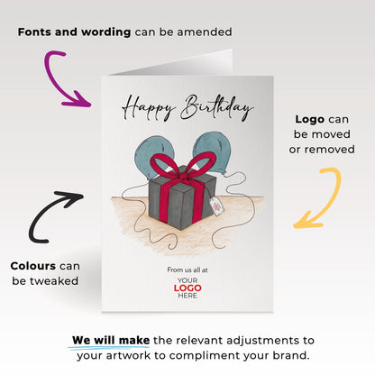 ‘Present & Balloons’ Personalised Corporate Branded Birthday Greeting Cards image 2