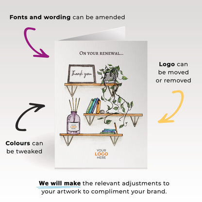 ‘Shelves’ Personalised Corporate Branded Renewal Greeting Cards image 1