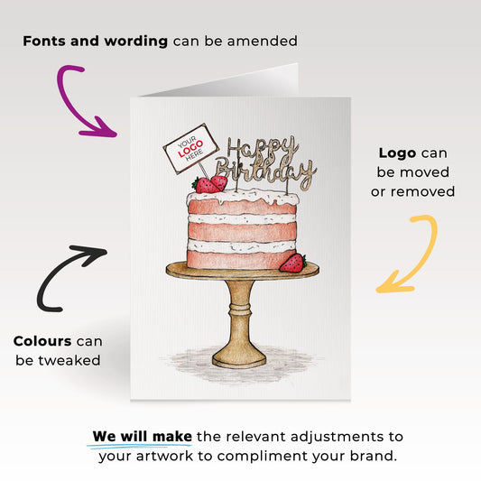 ‘Strawberry Cake’ Personalised Corporate Branded Birthday Greeting Cards image 1
