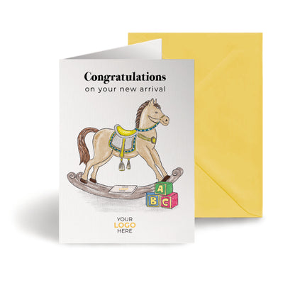 ‘Rocking Horse’ Personalised Corporate Branded Maternity/Paternity Greeting Cards image 0