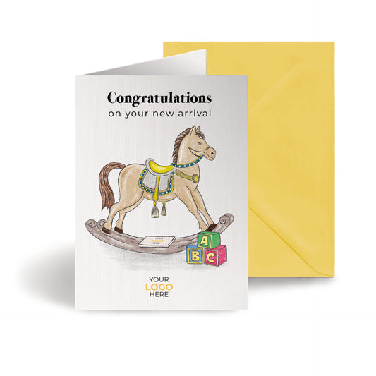 ‘Rocking Horse’ Personalised Corporate Branded Maternity/Paternity Greeting Cards image 0