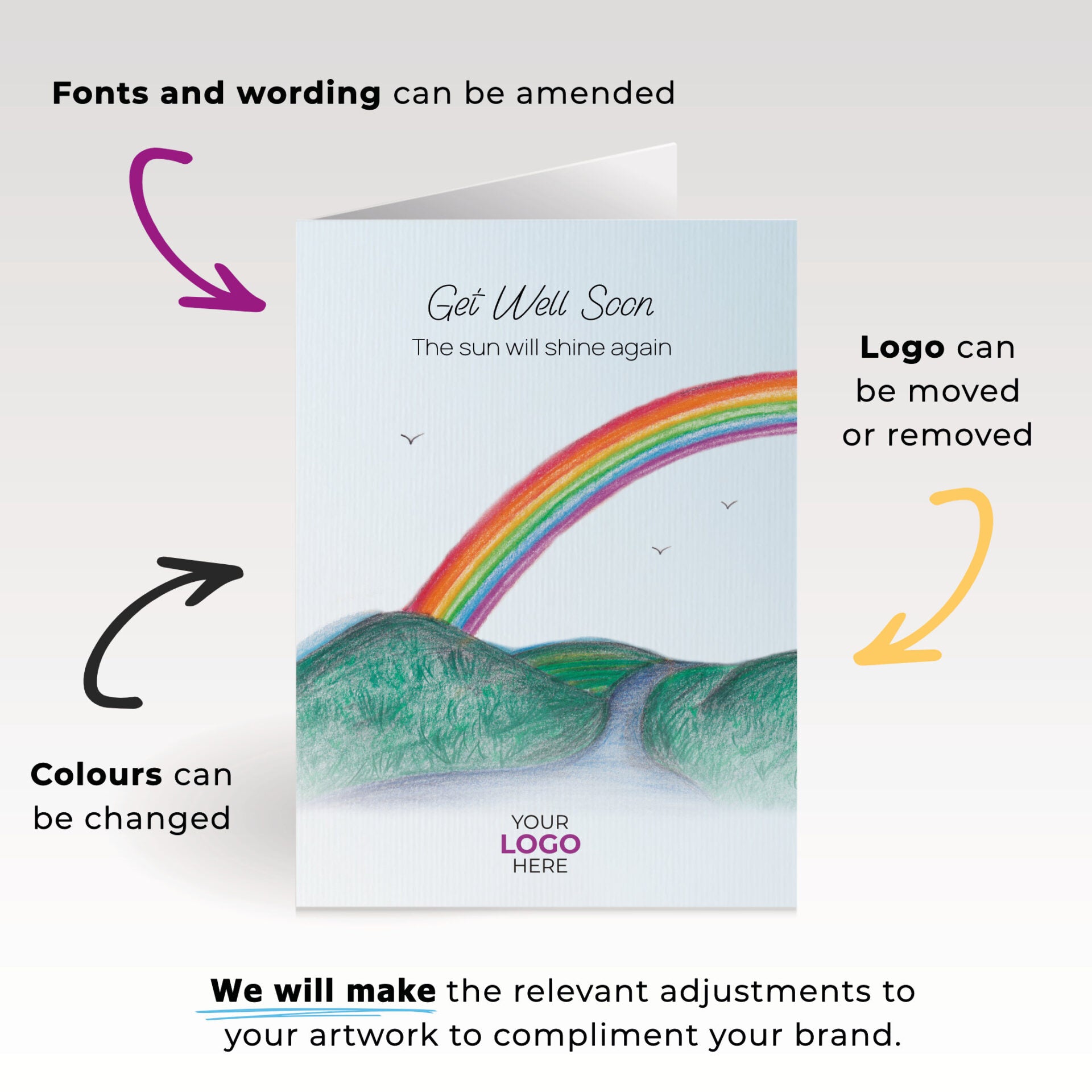 ‘Rainbow’ Personalised Corporate Branded Health Care Greeting Cards image 1