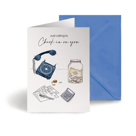 ‘Money, Jar & Phone’ Personalised Corporate Branded Checking In Greeting Cards image 0