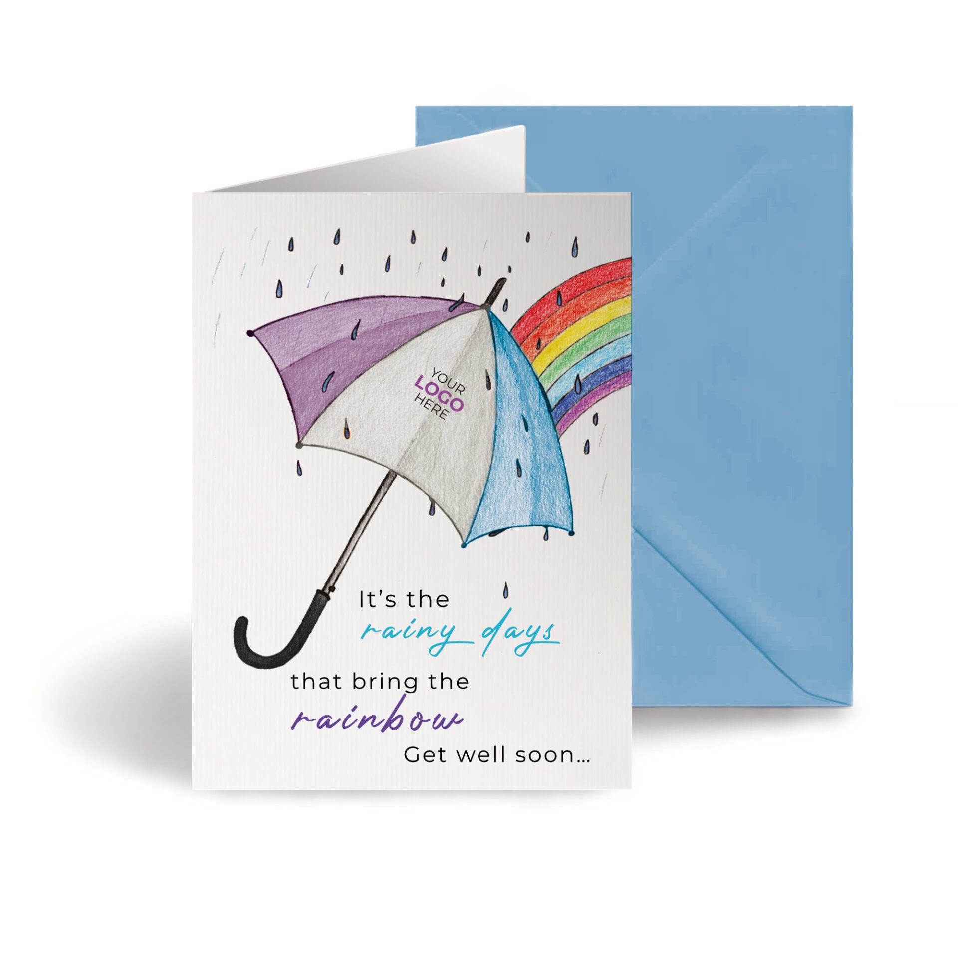 ‘Umbrella & Rainbow’ Personalised Corporate Branded Financial Greeting Cards image 0