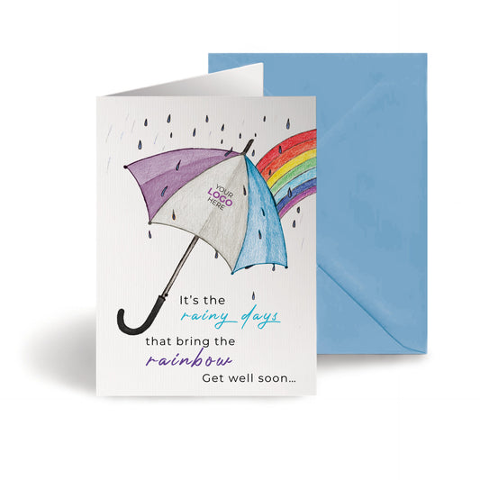‘Umbrella & Rainbow’ Personalised Corporate Branded Financial Greeting Cards image 0