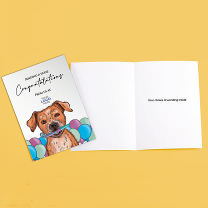 ‘Dog with Party Whistle & Balloons' Business Congratulations Cards image 3