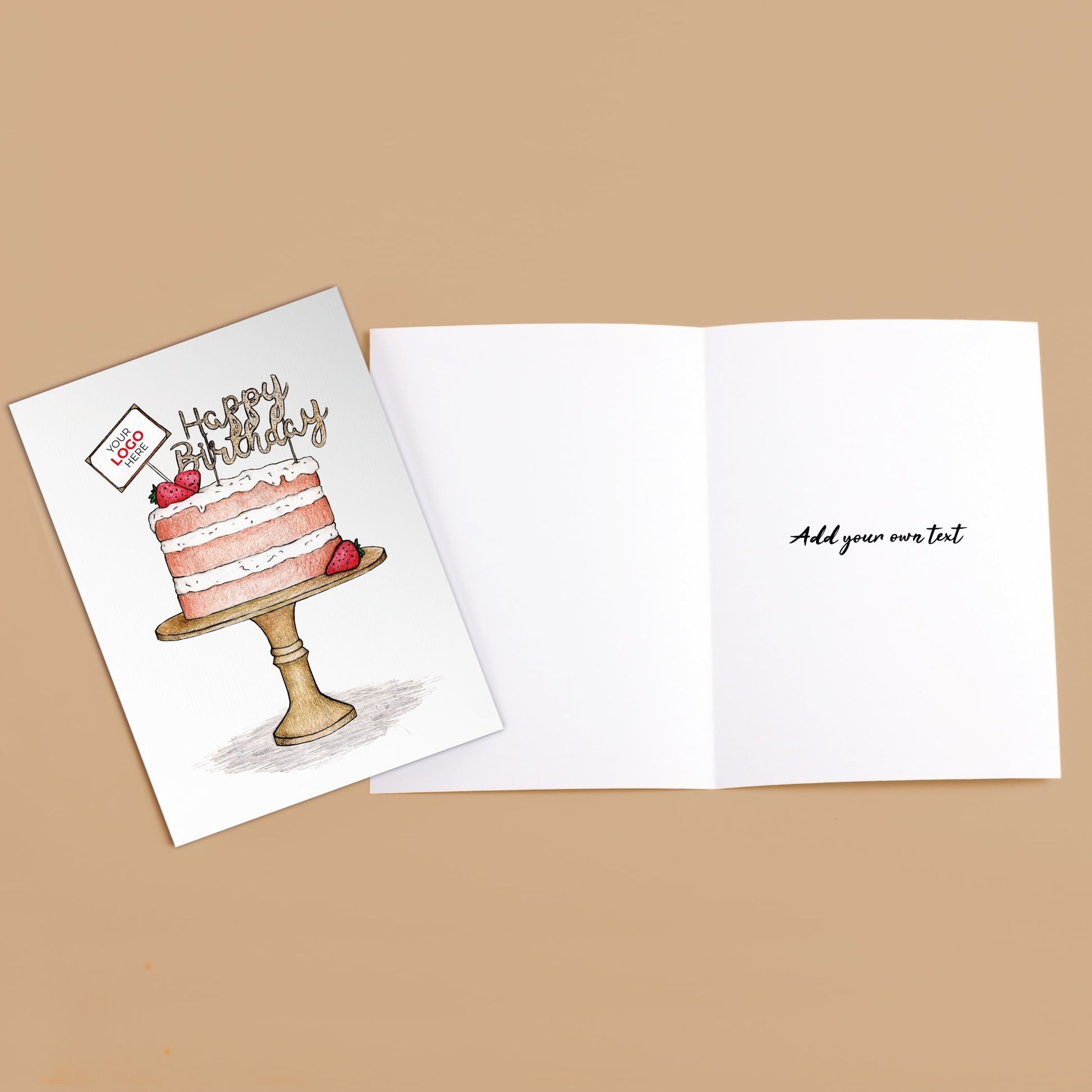 ‘Strawberry Cake’ Personalised Corporate Branded Birthday Greeting Cards image 2