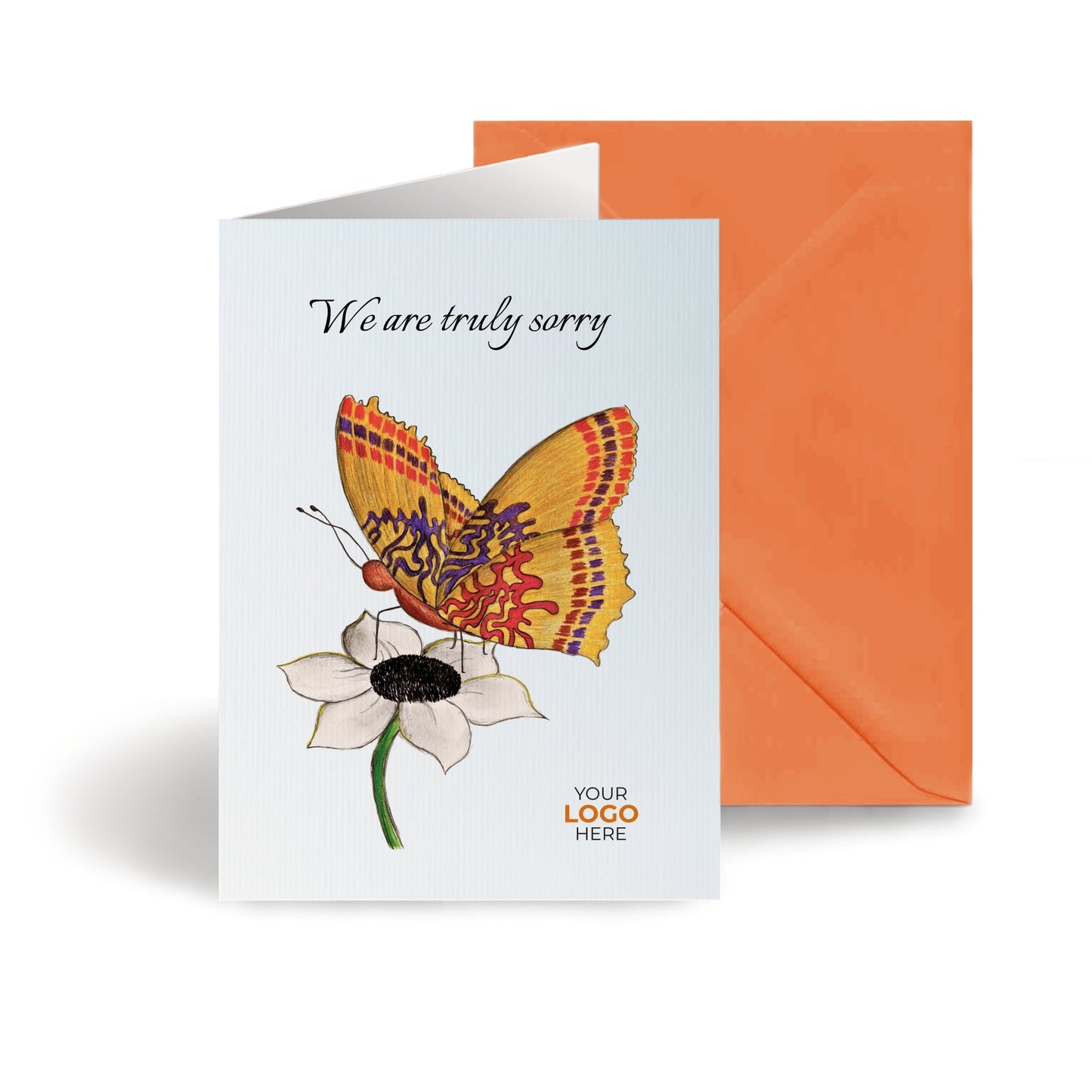 ‘Butterfly on Flower’ Personalised Corporate Branded Floral Greeting Cards image 0
