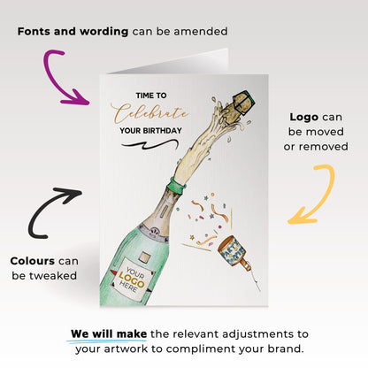 ‘Champagne Popping’ Personalised Corporate Branded Birthday Greeting Cards image 1