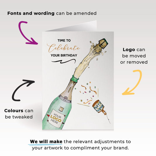 ‘Champagne Popping’ Personalised Corporate Branded Birthday Greeting Cards image 1