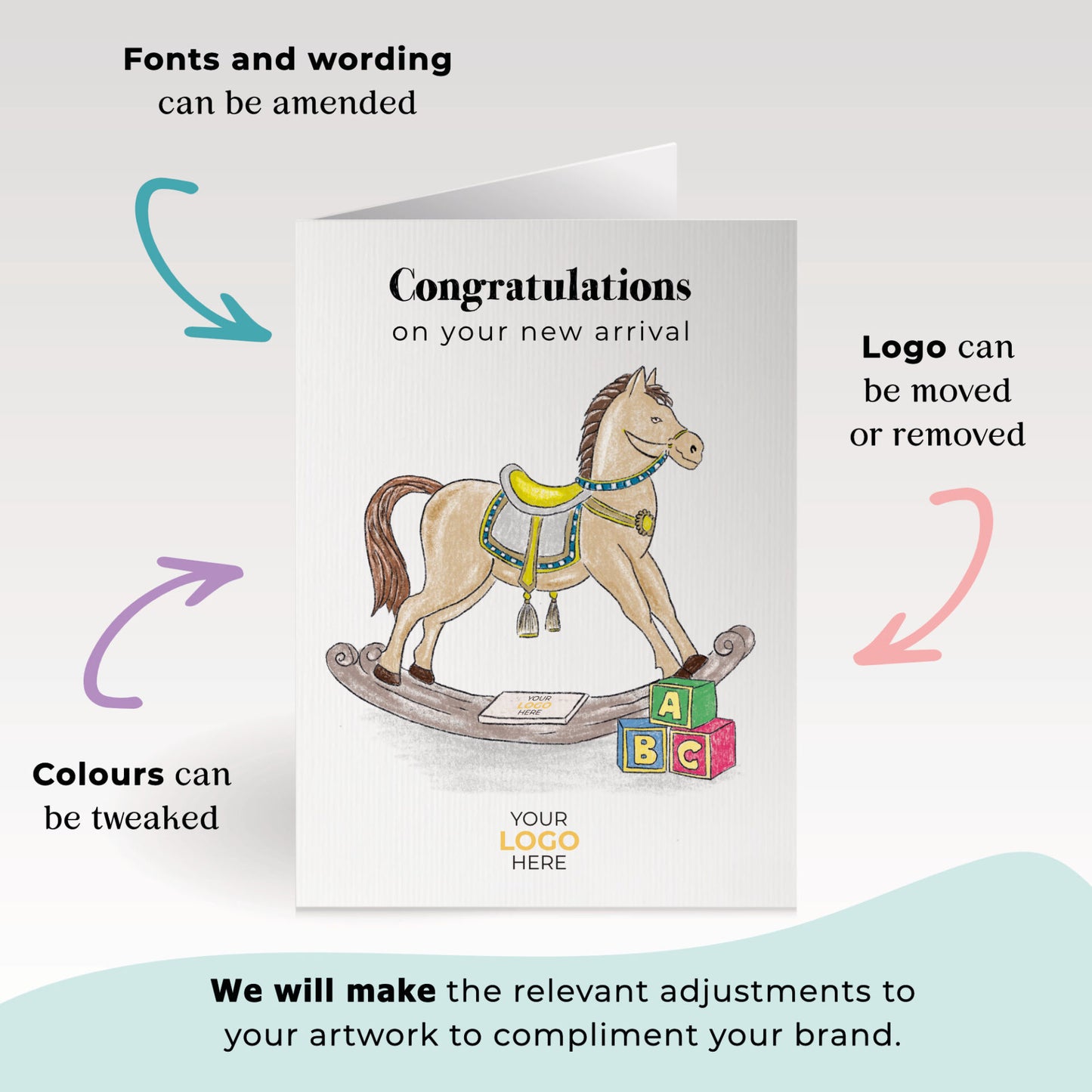 ‘Rocking Horse’ Personalised Corporate Branded Maternity/Paternity Greeting Cards image 1