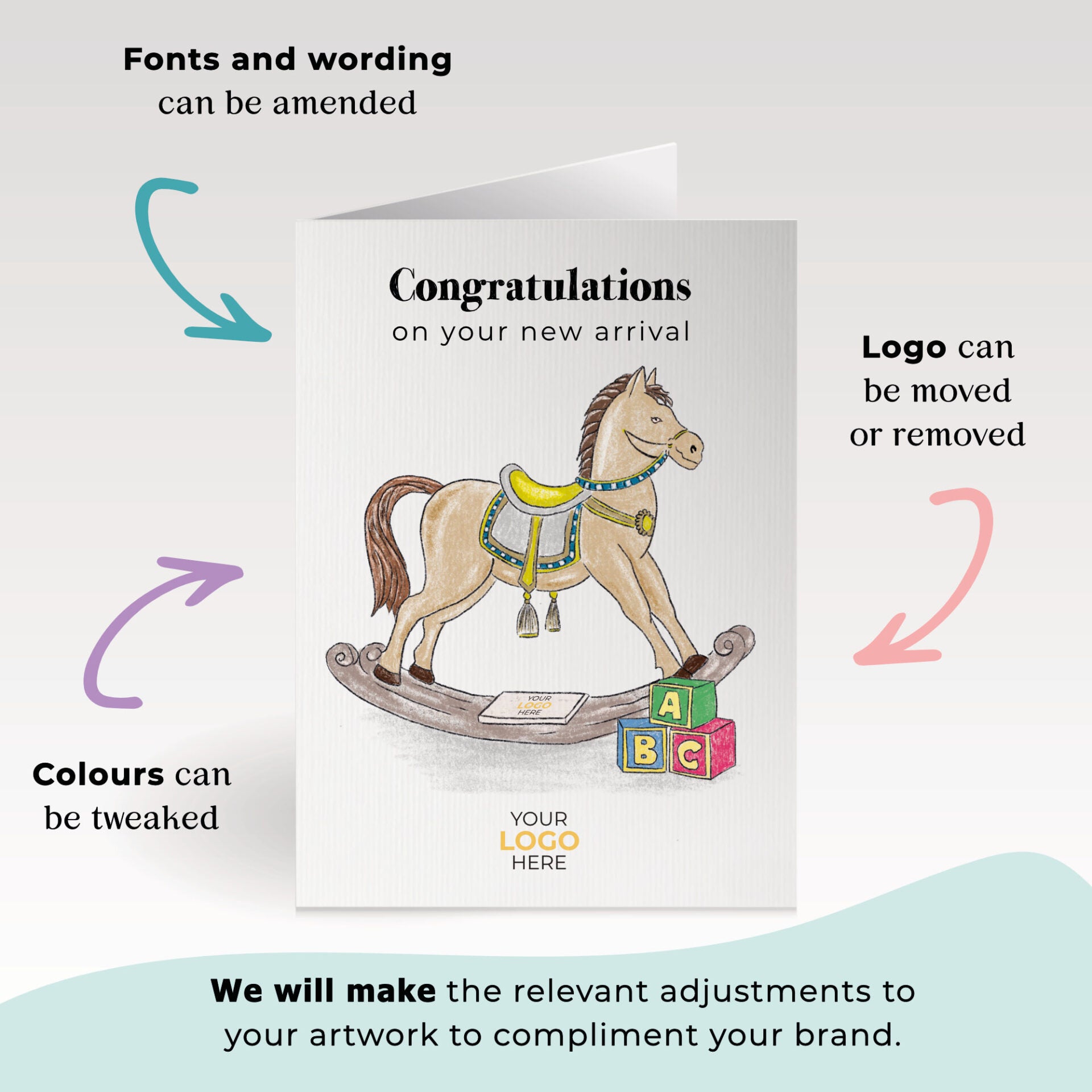 ‘Rocking Horse’ Personalised Corporate Branded Maternity/Paternity Greeting Cards image 1
