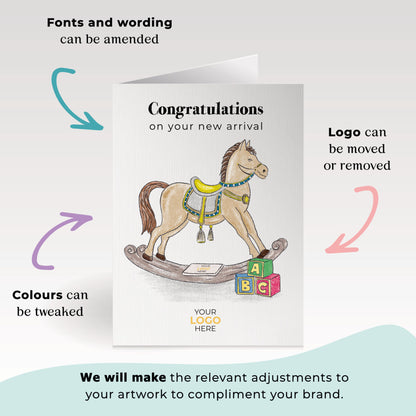 ‘Rocking Horse’ Personalised Corporate Branded Maternity/Paternity Greeting Cards image 1