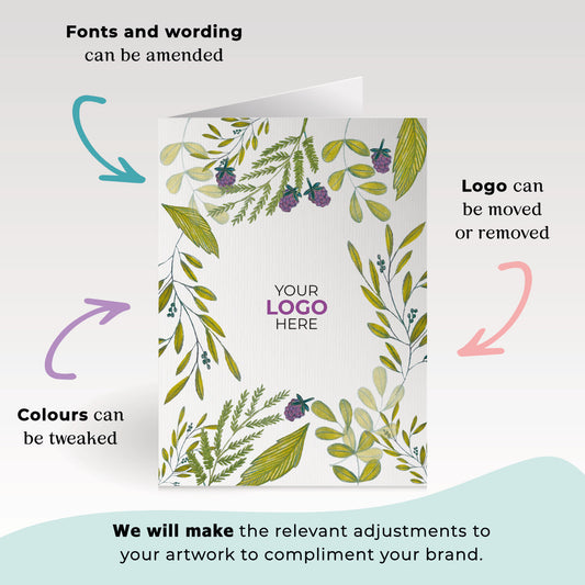 ‘Blackberries & Leaves' Personalised Corporate Branded Floral Greeting Cards image 1