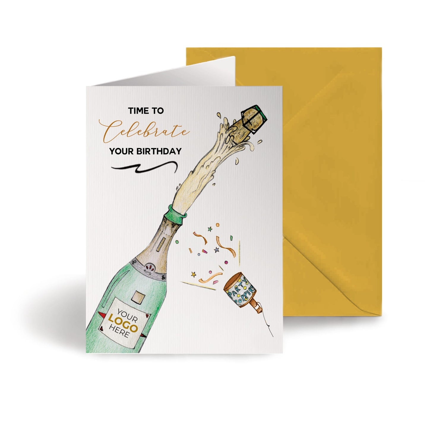 ‘Champagne Popping’ Personalised Corporate Branded Birthday Greeting Cards image 0